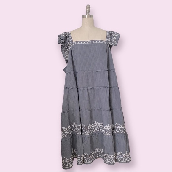 Women’s Ruffle Sleeve Embroidered Tiered Midi Dress Knox Rose Blue Size 3X - Picture 5 of 11